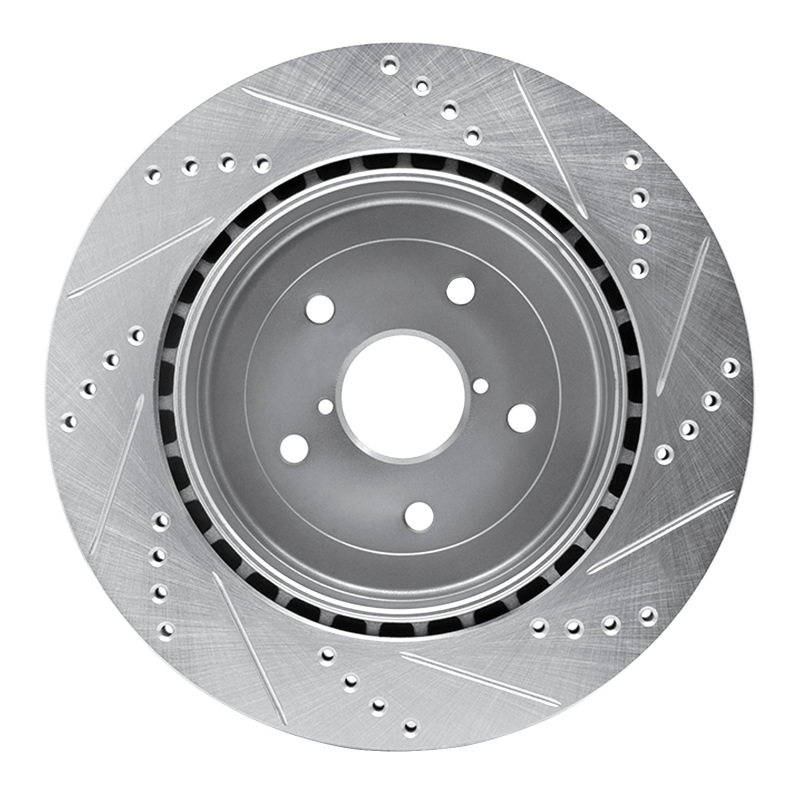 Subaru Impreza Brake Rotor (1) - Rear Left - R1 Concepts - Drilled & Slotted - Silver - `05-`07